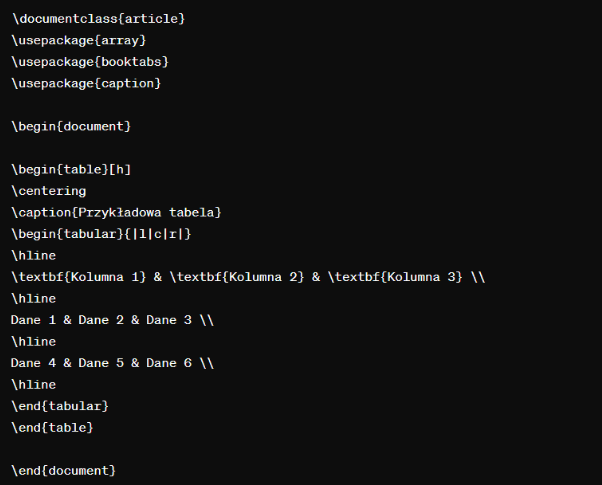 przykład tabeli w latex